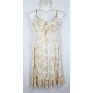 Ethereal Prairie Cottagecore Slip Dress Silk Floral Womens 12 Midi Cream Dainty